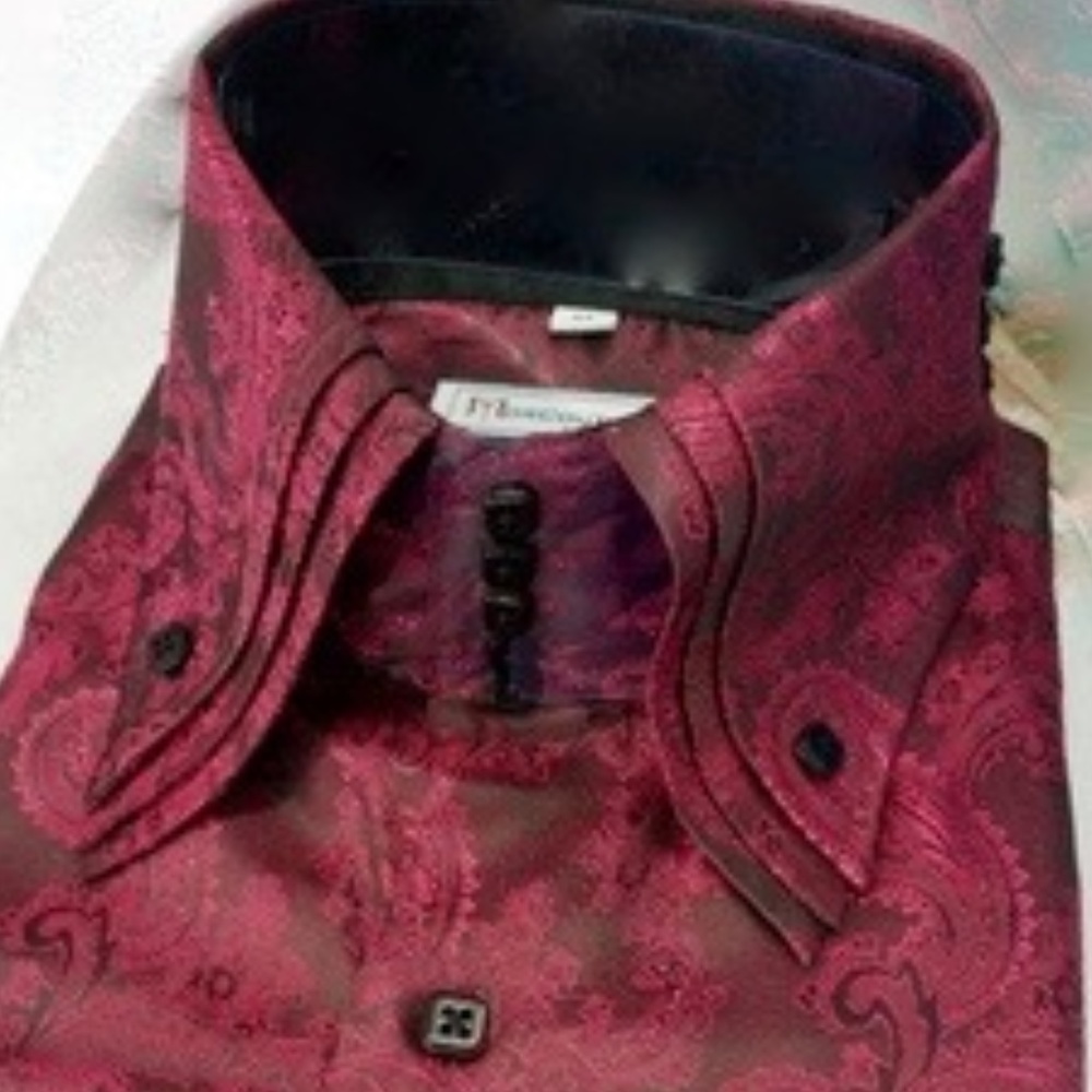 MorCouture Black Cherry Paisley High Collar Shirt